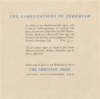 (GREGYNOG PRESS.) Prospectus for The Lamentations of Jeremiah.